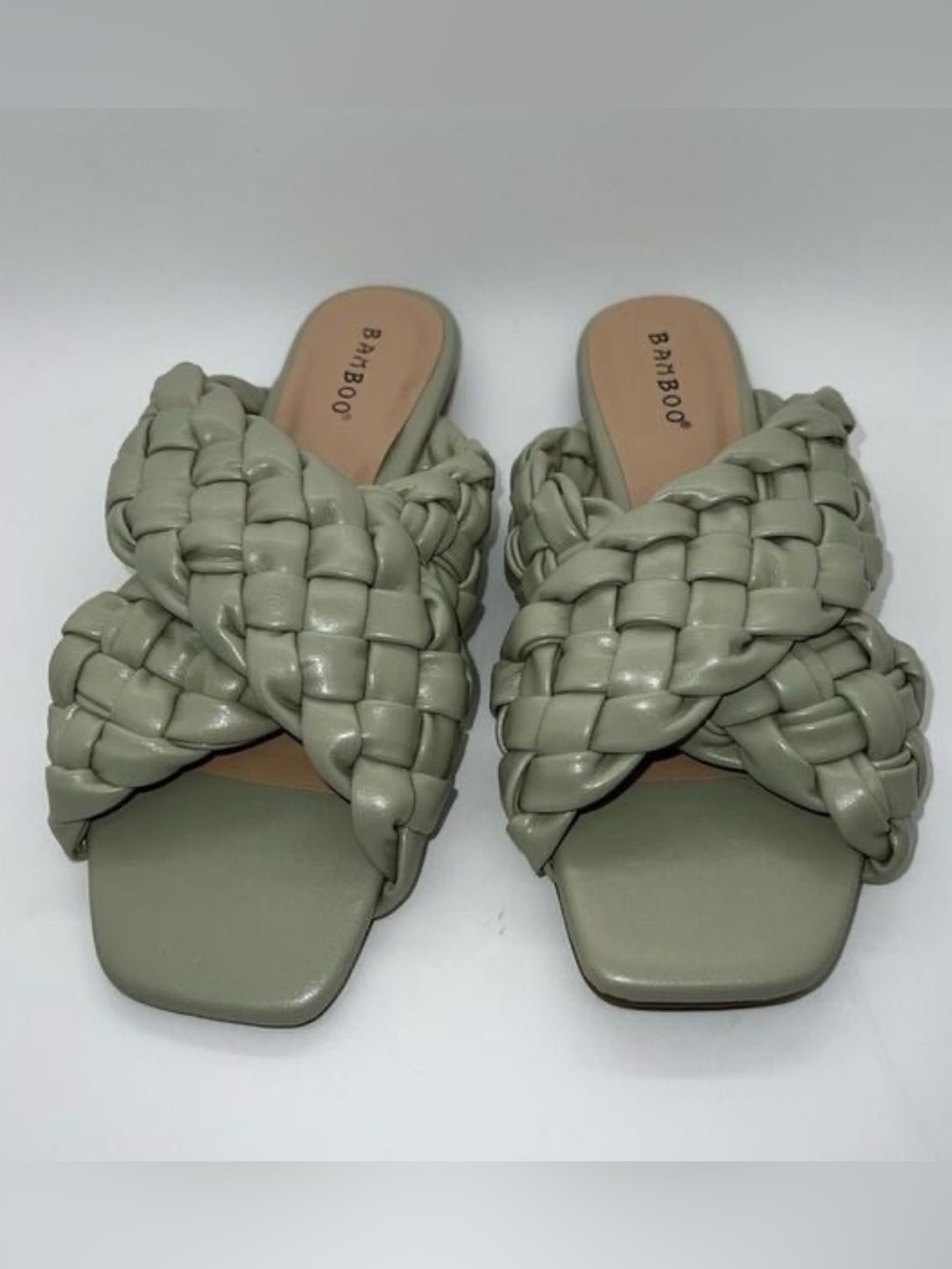 Bamboo Women's Braided Crisscross Strap Sandals Green Size 6.5